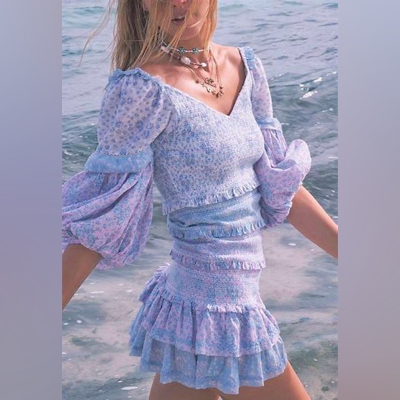 Loveshackfancy Ensley tiered puff sleeve floral mini dress - Picture 3 of 11